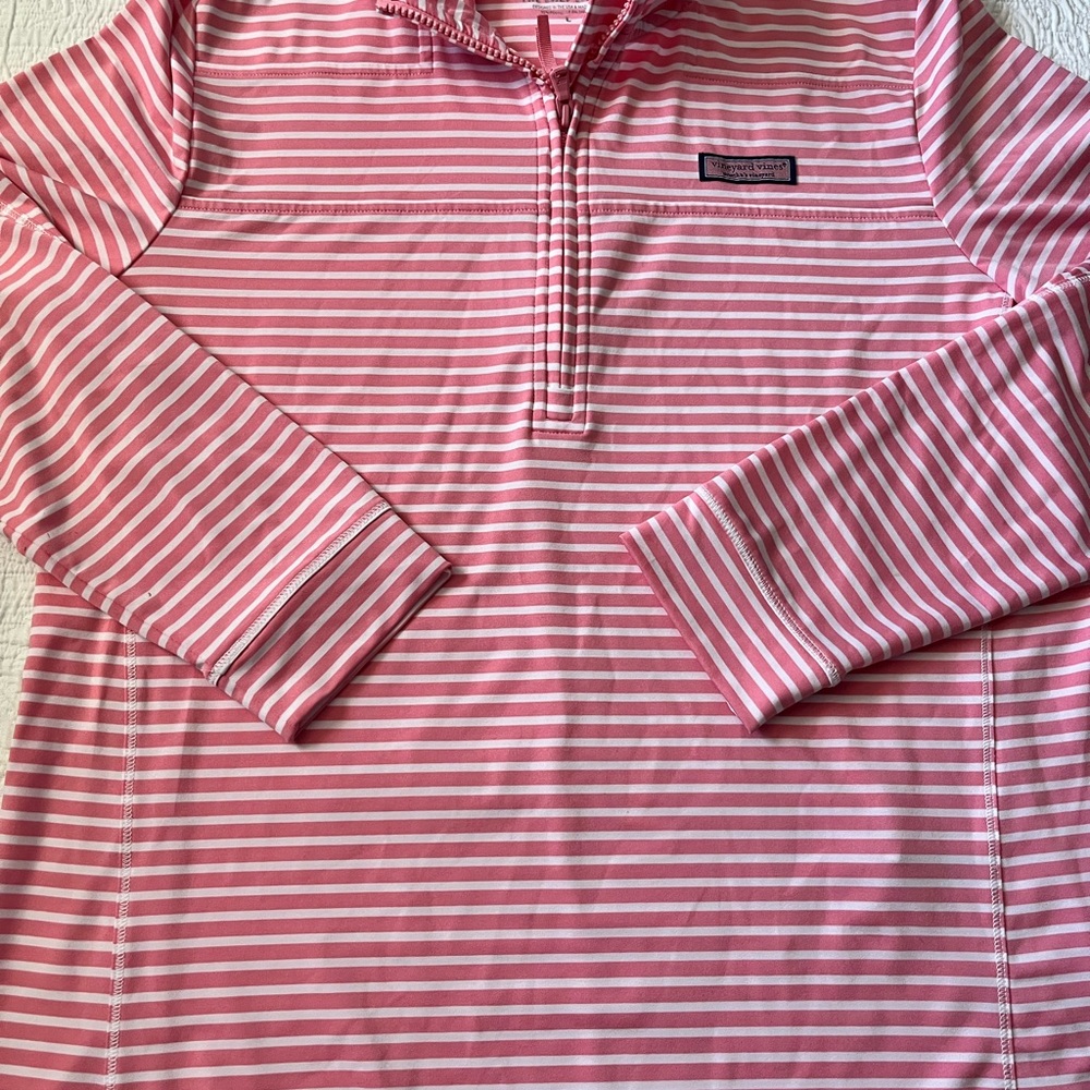 Vineyard Vines Pink and White Striped Half-Zip Pullover large performance Shep